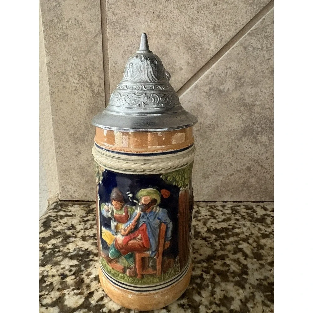 Vintage DBGM Western German Beer Stein With Pewter Lid Ceramic Rare Mug. TR36